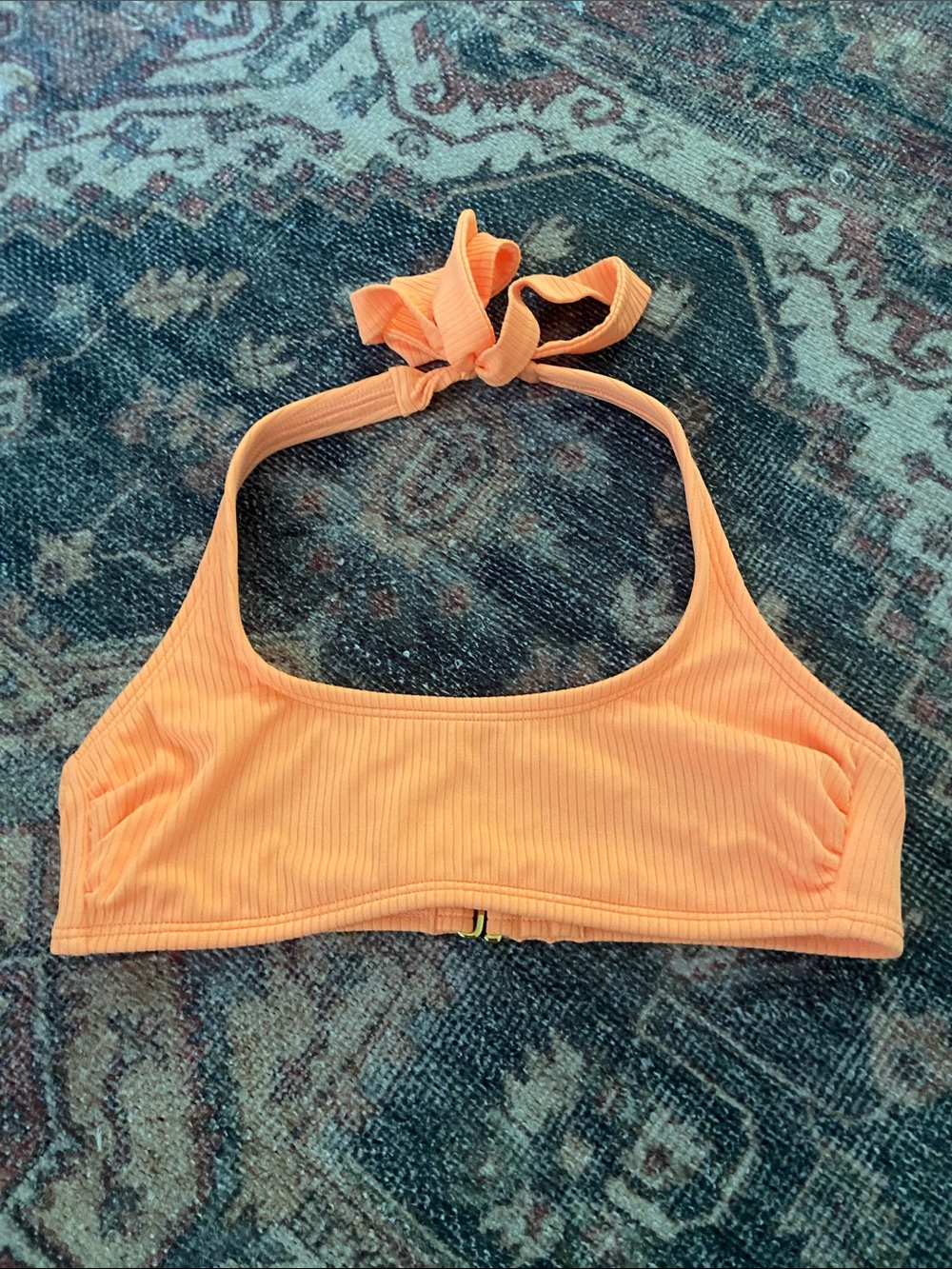 Ribbed Halter Bikini Top in bright orange